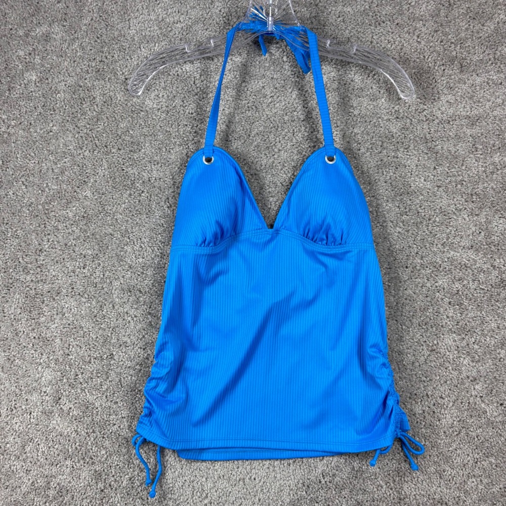 Salt + Cove Cerulean Blue Ribbed Halter Tankini Top Size L NWT 805059